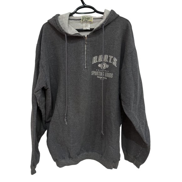 Roots Sporting Goods Grey Quarter Zip Hoodie Vintage - Size L-XL - Picture 1 of 4